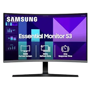 Samsung 32" (80 cm) S3 1500R Curved Monitor|FHD 1920 x 1080|100 Hz|4 ms|Ports-HDMI,VGA|Game Mode|Eye Saver Mode|LS32D390GAWXXL||Wall Mountable|Black