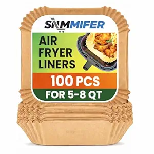 SNMMIFER Air Fryer Liners Disposable, 8 Inch Square, Unbleached Parchment Paper, Non-Stick Waterproof, for 5-8 QT Air Fryer Basket, 100 Pieces