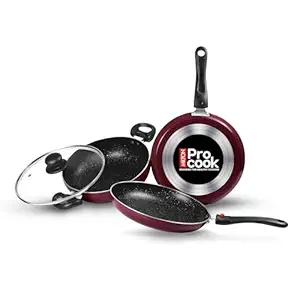 Milton Pro Cook Kitchen Pride Set of 3 Non Stick Cookware | PFOA Free Coating, Non Induction | Includes Nonstick Tawa, Fry Pan, Kadhai with Glass Lid, Nylon Laddle & Spatula I Peach Color