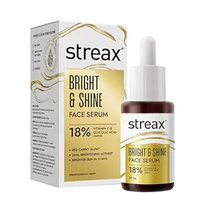 Streax Vitamin C Face Serum, 30 ml | 18% Vitamin C | Dark Spots Reduction | Brighter Skin in 3 Days | Serum for Glowing Skin | Brightening serum | Bright & Shine Face Serum