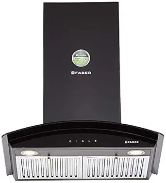 Faber 60 cm 1095 m³/hr curved glass Kitchen Chimney (HOOD FEEL 3D T2S2 BK TC LTW 60, Baffle Filter, Touch Control, Black), Free 1 Year Extended warranty