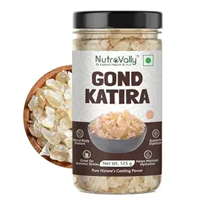 NutroVally Gond Katira Pure 125g - Edible Gum | Boosts Energy & Digestion | High Cooling Properties | Tragacanth Gum | Natural Superfood for Summer Drinks