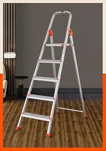 Bathla Safex 5-Step Aluminium Ladder for Home | 150 Kg Load Capacity | Anti-Slip Steps | Sure-Hinge Technology | Edge Guards | Foldable Design | 5 Year Warranty