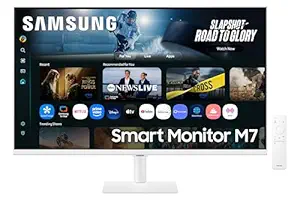 Samsung 32" (80 cm) 4K M7 Vision AI Smart Monitor|UHD 3840 x 2160|Smart TV Experience with AI|Type-C|Apple AirPlay|Gaming Bar|Remote|Speakers|Wi-Fi|Bluetooth|AI Picture & Sound|LS32FM701UWXXL|White