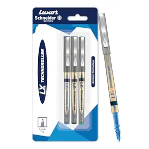 Luxor Schneider LX 815 Technoroller|Roller Ball Pen|Pack of 3-(Blue+Black+Green)|Cone Tip|0.7mm|100% German Technology|Consistent Ink Flow|Smooth Writing Experience| Ideal for Students & Professionals