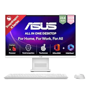 ASUS AiO VM441 (2026),Snapdragon X,Qualcomm Adreno iGPU,16GB RAM,512GB SSD,FHD,Touch screen,23.8"(60.45 cm),Windows 11,M365 Basic(1Y),Office 2024,White,5.47 kg,VM441QA-TWAP001WS,All in One Copilot+ PC