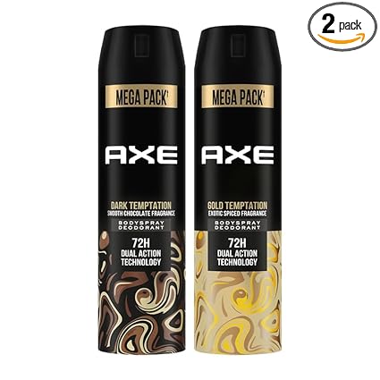 Axe Dark Temptation Men's Deodorant + Axe Gold Temptation Long Lasting Deodorant Bodyspray For Men, With An Irresistible Scent 215ml, Pack of 2