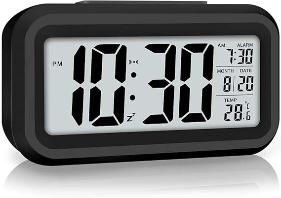 HNY Digital Alarm Clock with Automatic Sensor, Date & Temperature Display