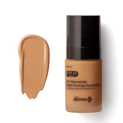 The Derma Co Matte 2% Niacinamide Medium Coverage Liquid Foundation | With 1% Hyaluronic Acid | SPF 40 & Pa+++ | For 12 Hour Long Stay & Oil Control | For All Skin Types - 04 Caramel