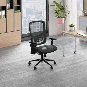 Interio by Godrej Exceed Premium Mesh Seat and Back Lumbar Supporting Ergonomic Office Chair (Black Ink), 1-Year Warranty, Adjustable Armrest and Height