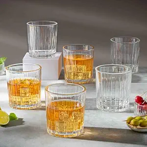 Borosil 300ml 6pc Charm Whiskey Glass Set | Made in India Borosilicate Glass Premium Bar Tumbler for Drinking Bourbon, Scotch, Cognac, Cocktails, Juice etc. | Heavy Base, Transparent