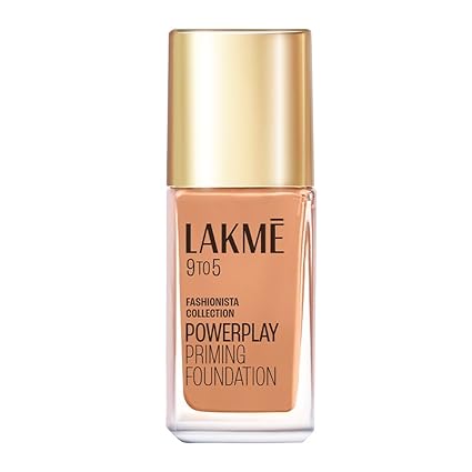 LAKM Powerplay Priming Foundation Liquid, Natural, Flawless Finish, Medium To Full Coverage, Built in Primer, Long Lasting, SPF 20, Cool Tan, 25ml