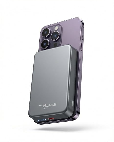 Nextech MagNxt | 10,000mAh MagNxt Power Bank | 22.5W Fast Charging | Type-C PD | 15W Magnetic Charging | iPhone Power Bank Wireless | Compatible with All Smartphones | LED Indicator | Metalic Grey