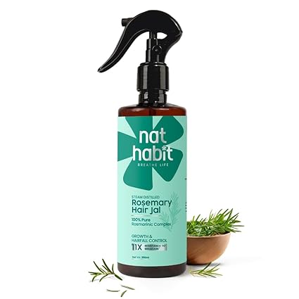 Nat Habit Rosemary Hair Spray For Hair Fall Control | With 100% Pure Rosmarinic Actives | Rosemary Water Spray For Hair Growth | Soft & Smooth Hair | Controls Hairfall & Adds Shine | For All Hair Types | 200ml