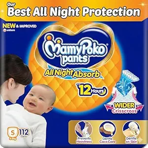 Mamypoko Pants All night absorb| Pant Style Baby Diapers Small Size(S), 112 Count