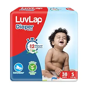 LuvLap Diaper Pants Small (SM) 4 to 8Kg, 38 Count, Baby Diaper Pants with Aloe Vera Lotion