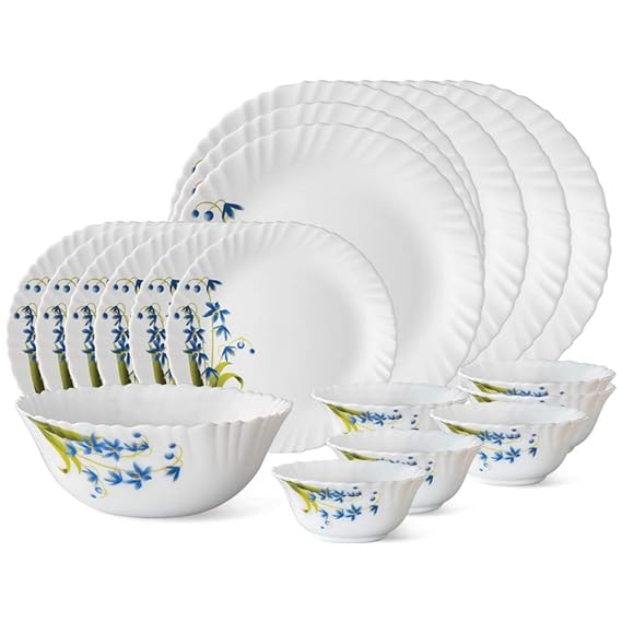 Larah by BOROSIL Lavender Opalware Dinner Set (White) - 19-Pieces