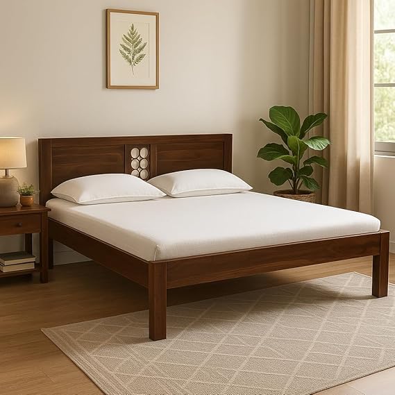 EXCEL International Jiksa Design Solid Sheesham (Rose) Wood Queen Size Bed Without Storage | Wooden Double Bed | Rosewood, with Provincial Teak Finish Elegant, Durable & Spacious