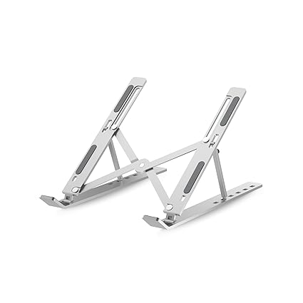 Geonix Trek T3 Aluminium Ergonomic Laptop Stand | 7 Angles Adjustable Tabletop | Anti Slip Rubber Pads | Foldable | Compatible with Laptops Upto 17 inch (Silver)
