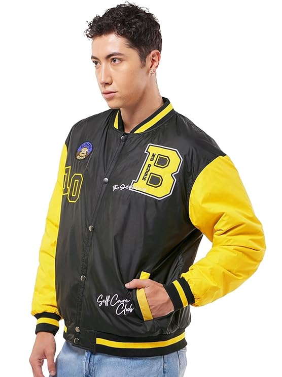 Bewakoof Men's Printed Oversized Fit Full Sleeve Stand Collar Nylon Jacket