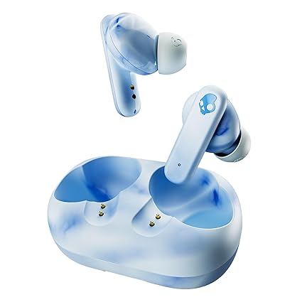Skullcandy EcoBuds True Wireless in-Ear Earbuds, 8Hr Battery, Battery-Free Charging Case, Microphone, Works with iPhone, Android, Bluetooth Devices – Glacier