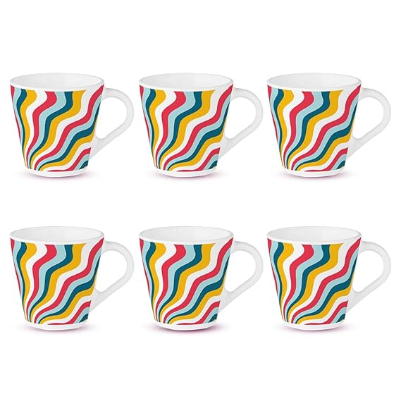 Larah by BOROSIL Novelty Series Kroma Opalware Mug, Set of 6 Tea/Coffee Mugs, 160 ml Each, Microwave & Dishwasher Safe, Bone-Ash Free, Crockery Set Ideal for Daily Use & Gifting, White