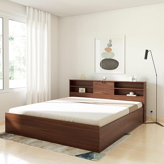 Amazon Brand - Solimo Vernon Engineered Wood King Size Bed with Storage (Asian Walnut)