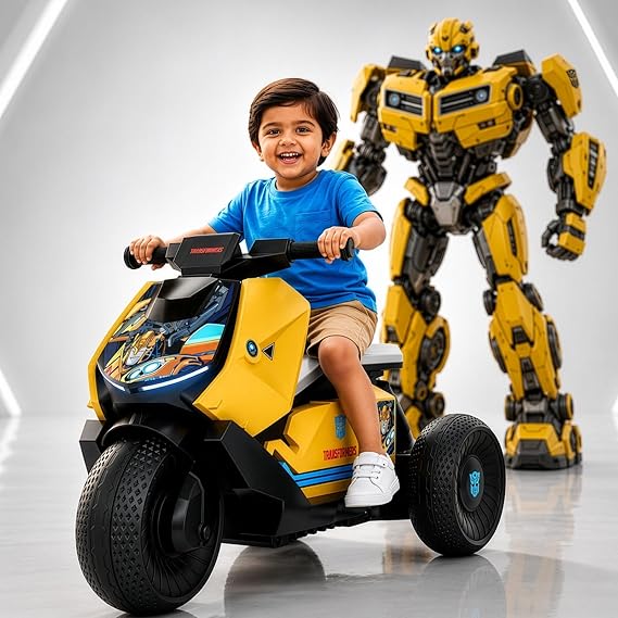 Lifelong Transformers Kids Electric Bike | Rechargeable 6V Battery Kids EV Ride On Built-in Music & LED Lights|Foot Accelerator with Pedal | BIS Certified EV Bike for 2–5 Years (LLEV999)