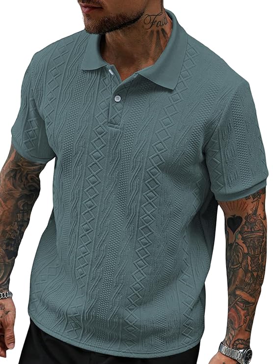 GRECIILOOKS Textured Polo T-Shirt for Men | Premium Jacquard Collared Cotton Blend Polo | Smart Casual & Formal t Shirt for Men | Stylish t Shirt for Mens for Office, Party & Everyday