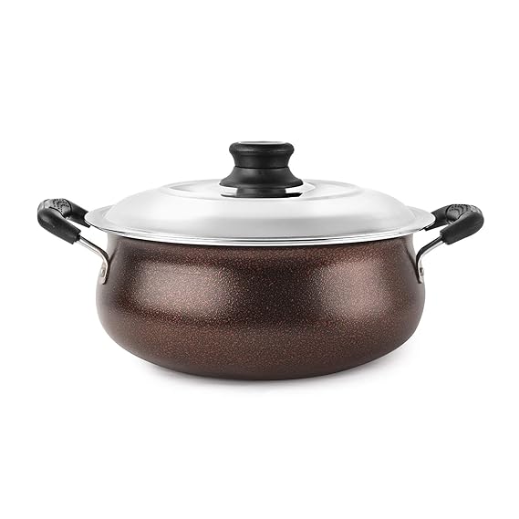 Cello Non Stick Induction Compatible Gravy/Biryani Handi with Stainless Steel Lid, 2.5 LTR, Brown, 2.5 Liter