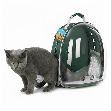 Transparent Pet Backpack Carrier for Cats & Small Dogs | Soft-Sided Bubble Window Travel Bag with Air Vents & Padded Straps | (Green)