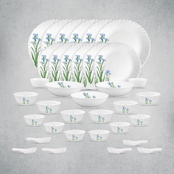 La Opala Opal Glass Crockery for Family of 6 | 35 Pcs Dinner Set