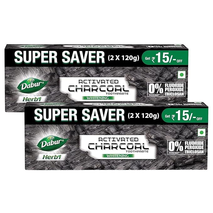 Dabur Herb'L Activated Charcoal Toothpaste - 480g (120g x 4)