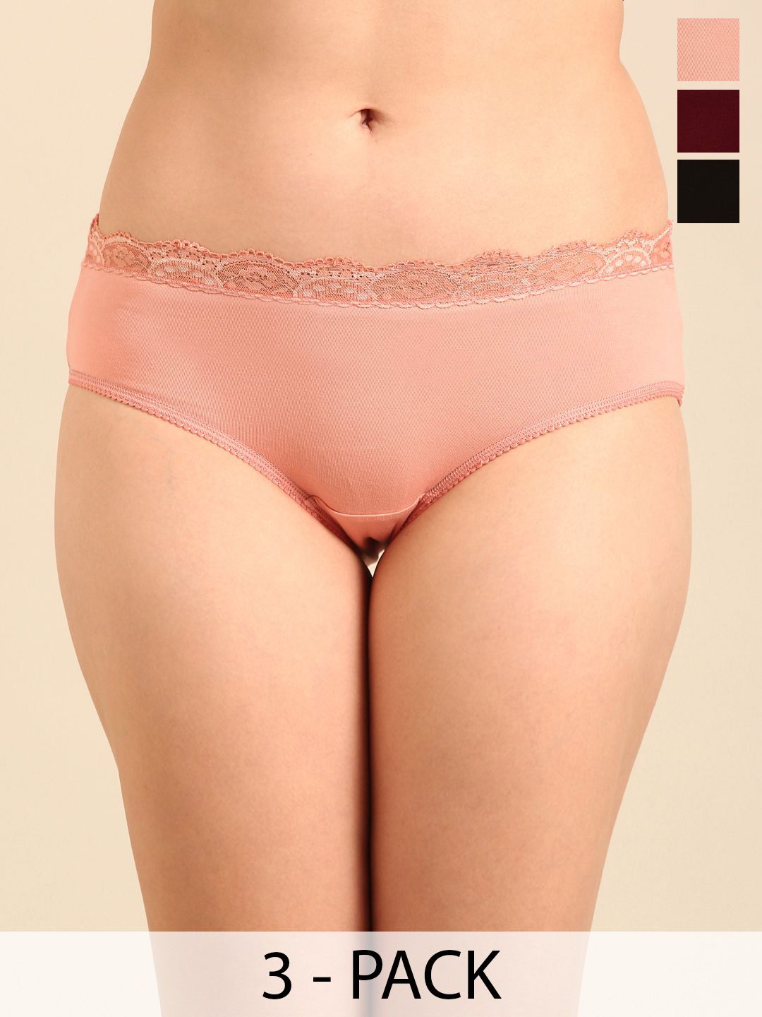 Pack Of 3 Women Mid-Rise Hipster Briefs