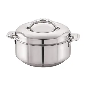 CELLO Stainless Steel Casserole - 2000ml, Silver | Silver Serveware for Kitchen | Casserole with Lid 2L