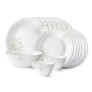 Larah by Borosil Ingot Fluted Series Opalware Dinner Set | 19 Pieces for Family of 6 | Microwave & Dishwasher Safe | Bone-Ash Free | Crockery Set for Dining & Gifting | Plates & Bowls | White