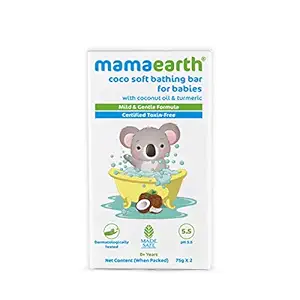 Mamaearth Coco Soft Bathing Bar for Babies, pH 5.5, with Coconut Oil & Turmeric - Pack of 2 * 75g