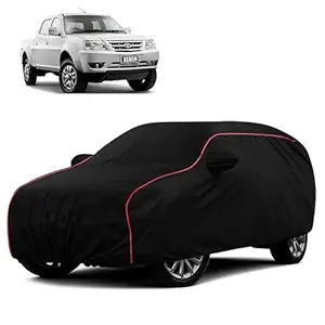 Sulfar 100% Water Resistant Car Body Cover Compatible with Mirror for Tata Xenon (Triple Stitched, Full Bottom Elastic, Black with Red Piping)