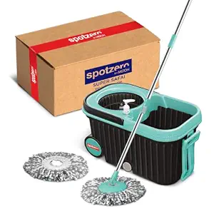 Spotzero By Milton Eelite Spin Mop I 2-in-1 Mop Bucket for Cleaning & Drying I 360° Spin Mechanism I High Absorbent Microfiber Refills I Big Wheels & Drag Handle for Easy Movement I Black