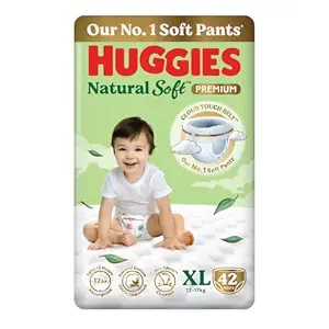 Huggies Natural Soft Premium Baby Diaper Pants, Our No.1 Soft Pants, Extra Large (XL) Size (12-17 Kgs), Pack of 42 diapers | Cloud Softness All over with India's 1st Cloud Touch BeltTM