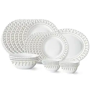 Larah by Borosil Ora Gold Fluted Series Opalware Dinner Set | 21 Pieces for Family of 6 | Microwave & Dishwasher Safe | Bone-Ash Free | Crockery Set for Dining & Gifting | Plates & Bowls | White
