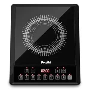 Preethi Indicook IC124 Induction Cooktop, 2100-Watt Electric Stove with Soft Touch Buttons and Crystal Glass (Black)