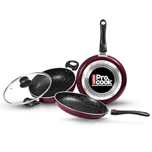 Milton Pro Cook Induction Cookware & Gas Stove Friendly Kitchen Jewel Set | 3 Pc Non-Stick Cookware Set | Kadhai with Lid, Fry Pan, Tawa | Durable 5-Layer Non Stick Coating | Peach