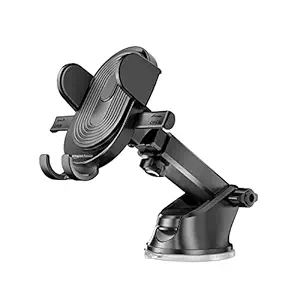 Amazon Basics Universal Car Mobile Holder for Dashboard with One Touch Mechanism- Expandable, Rotatable & Double Shift Locking for Windscreen and Car Accessories for Dashboard (Black)