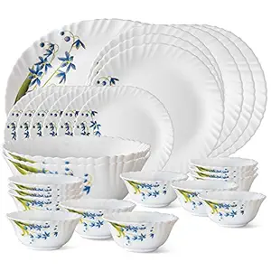 Larah by BOROSIL Fluted Series Lavender Opalware Dinner Set | 27 Piece for Family of 6 | Microwave & Dishwasher Safe | Bone-Ash Free | Crockery Set for Dining & Gifting | Plates & Bowls | White