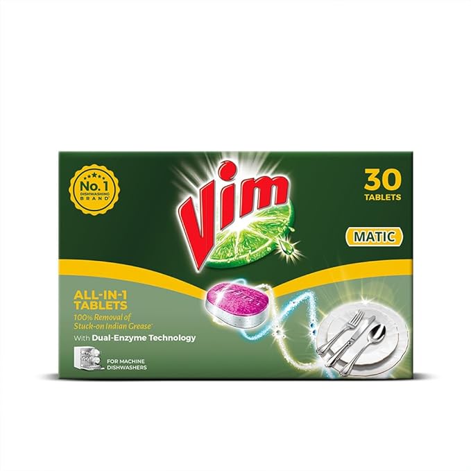 Vim Matic Dishwasher tablets All-In-One (Pack of 30) I Removes Tough Indian Grease I Designed By India's No.1 Dishwashing Brand