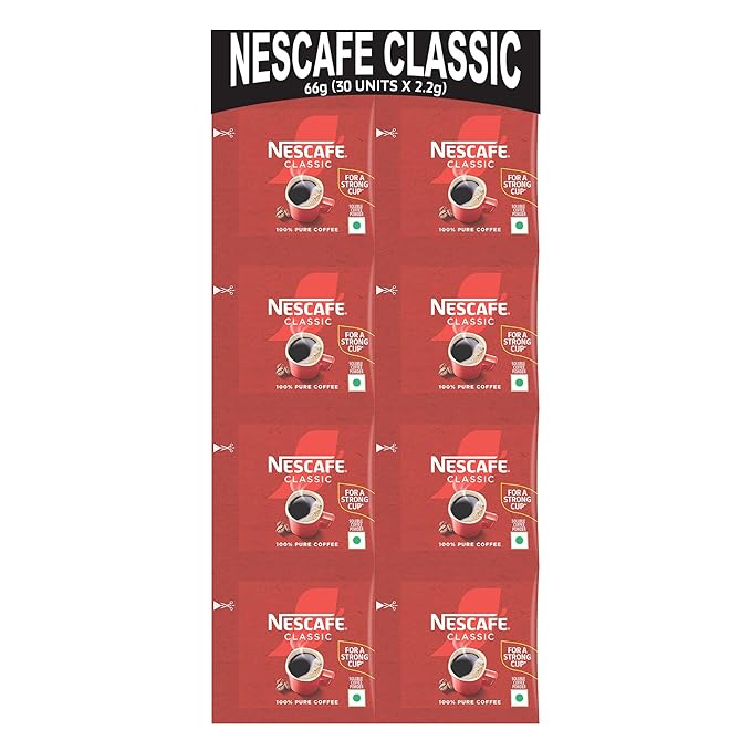 NESCAFE Classic Instant Coffee Powder | Great start to your morning | 100% Pure Coffee | 66 g (30 units x 2.2 g each) Pack, Packet