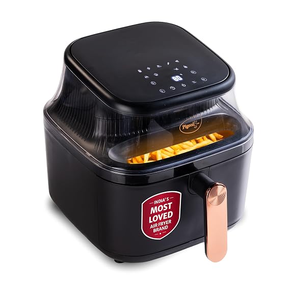 Pigeon by Stovekraft Healthifry 5.4L Digital Air Fryer | 1500W |See Through Glass Window|360° Rapid Air Circulation |80% Less Oil |Non-Stick Basket |Touch Control |Auto Shut-Off |2 Yrs Warranty |Black