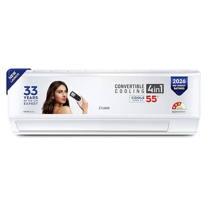 Cruise 1 Ton 3 Star, New Star rated, Inverter Split AC with 7-Stage Air Filtration (Copper, Convertible 4-in-1, Fast Cooling at 48 C, PM 2.5 Filter, Anti-Rust Tech, CWCVBM-VQ1D123,White)