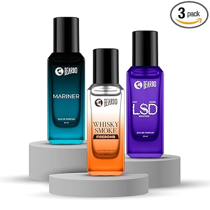Beardo FUSION Trio Perfume Set - LSD,Mariner & Whisky Smoke Firebomb Perfume for Men (20ml x 3) | Long Lasting Fragrance | Long Lasting Perfume for Men | Gift for Men | Gift for Friend